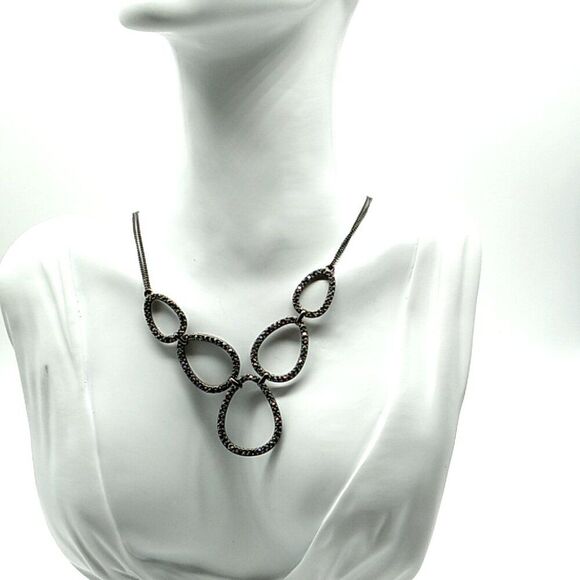 Lia Sophia BLACK ICE w/Cut Crystals Double Chain Necklace 16-19" - Picture 7 of 12